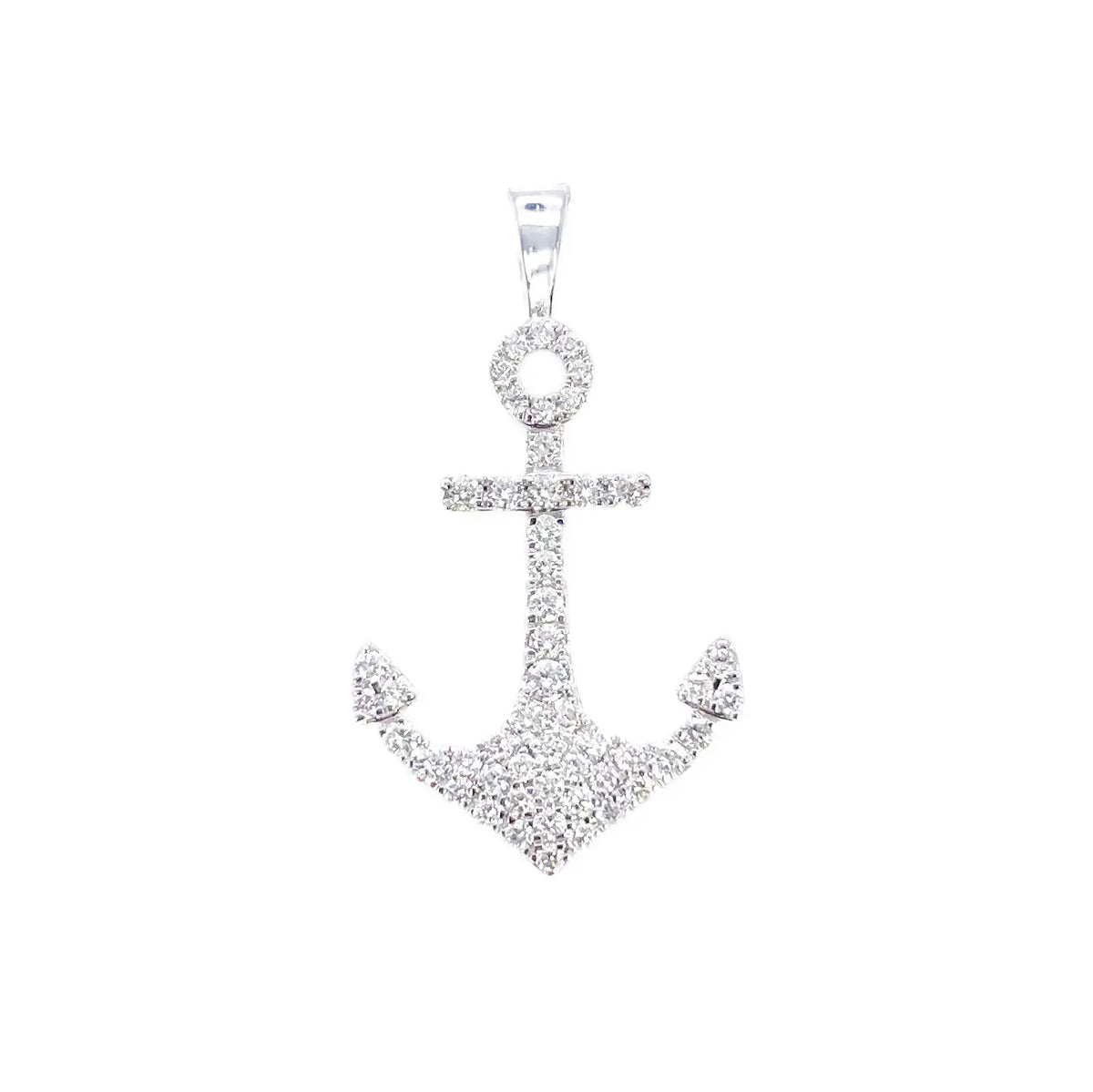 18ct White Gold Natrual Diamond Anchor Sailor Pendant 0.30ct (25mm x 14mm) 