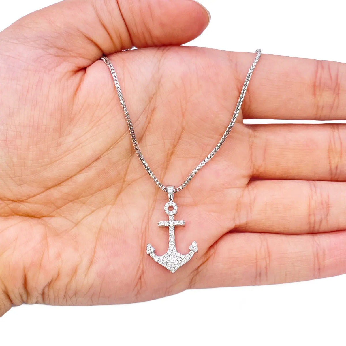 18ct White Gold Natrual Diamond Anchor Sailor Pendant 0.30ct (25mm x 14mm) 