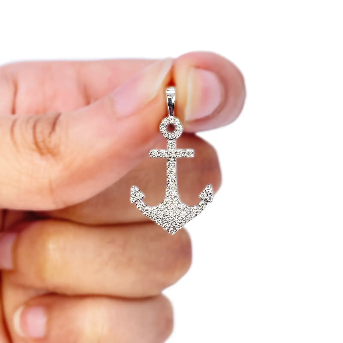 18ct White Gold Natrual Diamond Anchor Sailor Pendant 0.30ct (25mm x 14mm) 