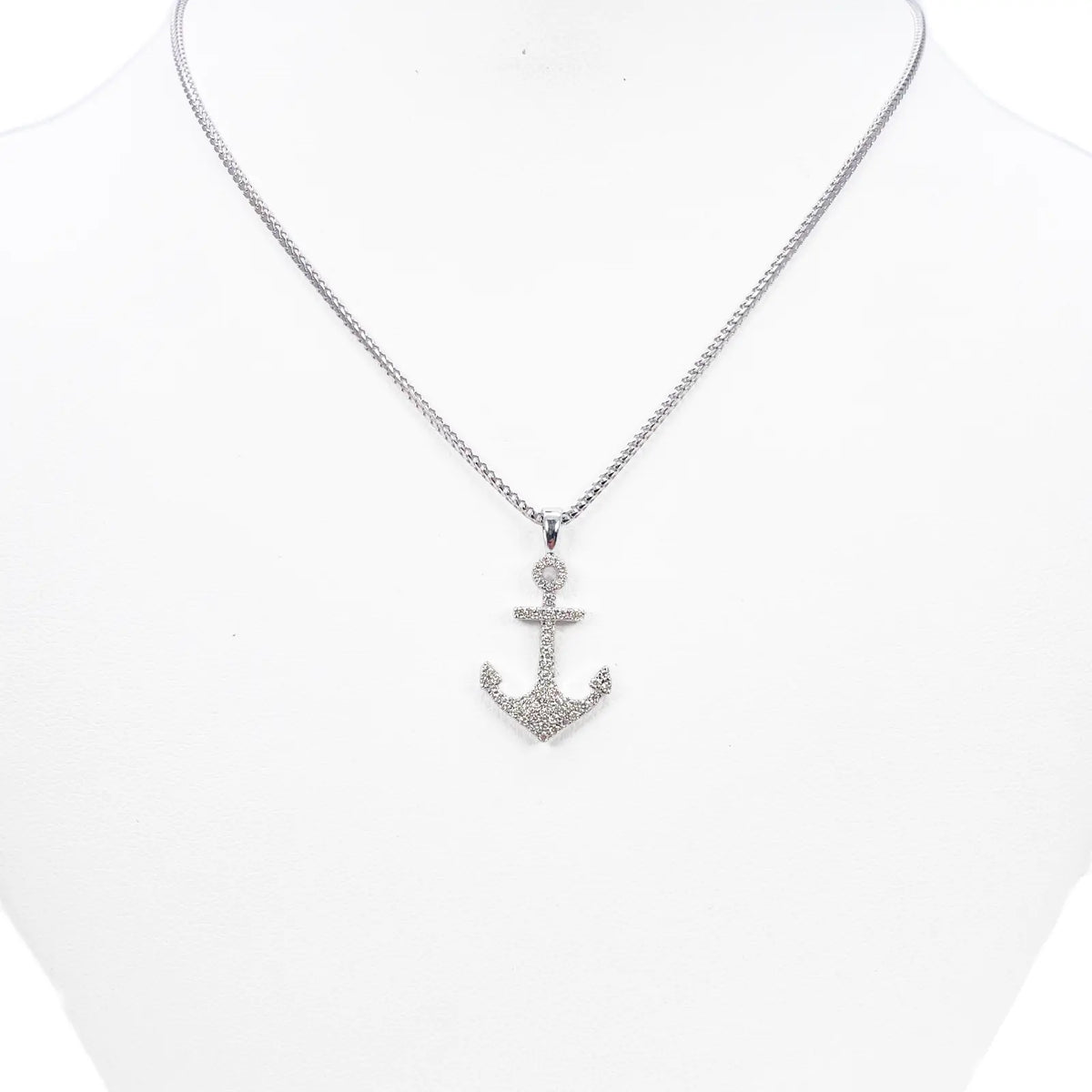 18ct White Gold Natrual Diamond Anchor Sailor Pendant 0.30ct (25mm x 14mm) 