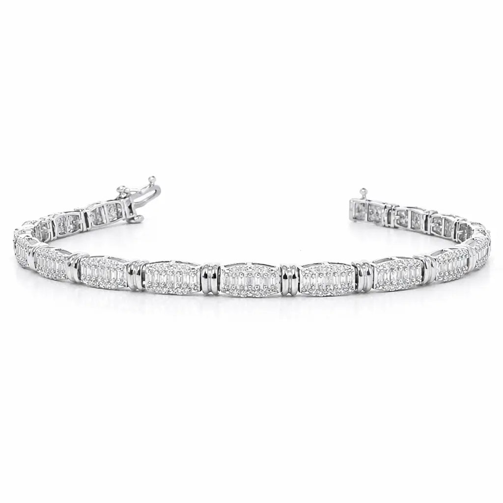 18ct White Gold Natural Baguette Diamond Tennis Bracelet 0.98ct 7 Inches  Diamond Bracelets