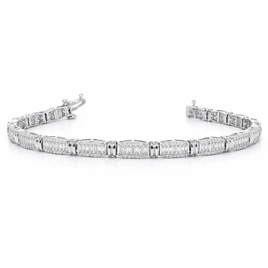 18ct White Gold Natural Baguette Diamond Tennis Bracelet 0.98ct 7 Inches  Diamond Bracelets