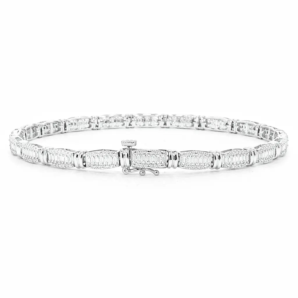 18ct White Gold Natural Baguette Diamond Tennis Bracelet 0.98ct 7 Inches  Diamond Bracelets