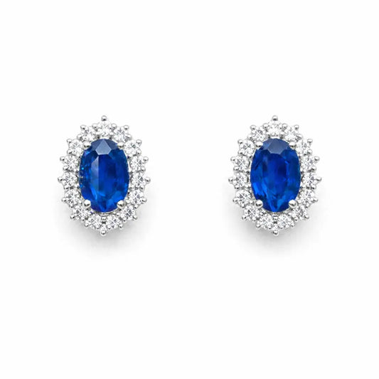 18ct White Gold Natural Blue Sapphire & Diamond Oval Cluster Earrings 1.30ct  Diamond earring