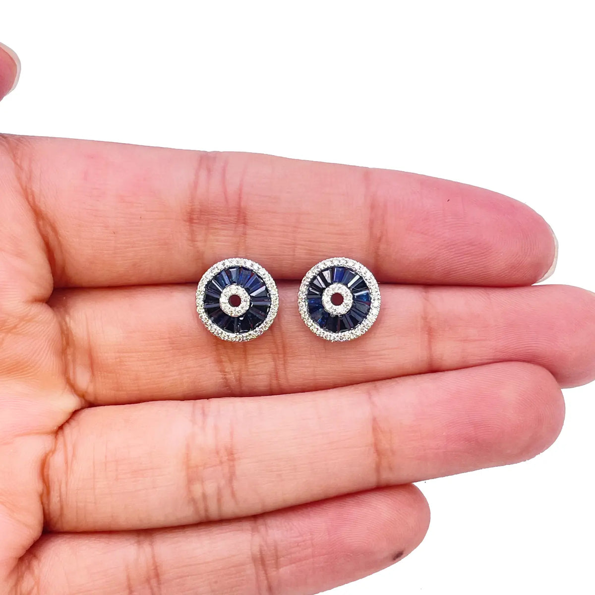 18ct White Gold Natural Blue Sapphire & Diamond Round Stud Earrings 1.78ct 