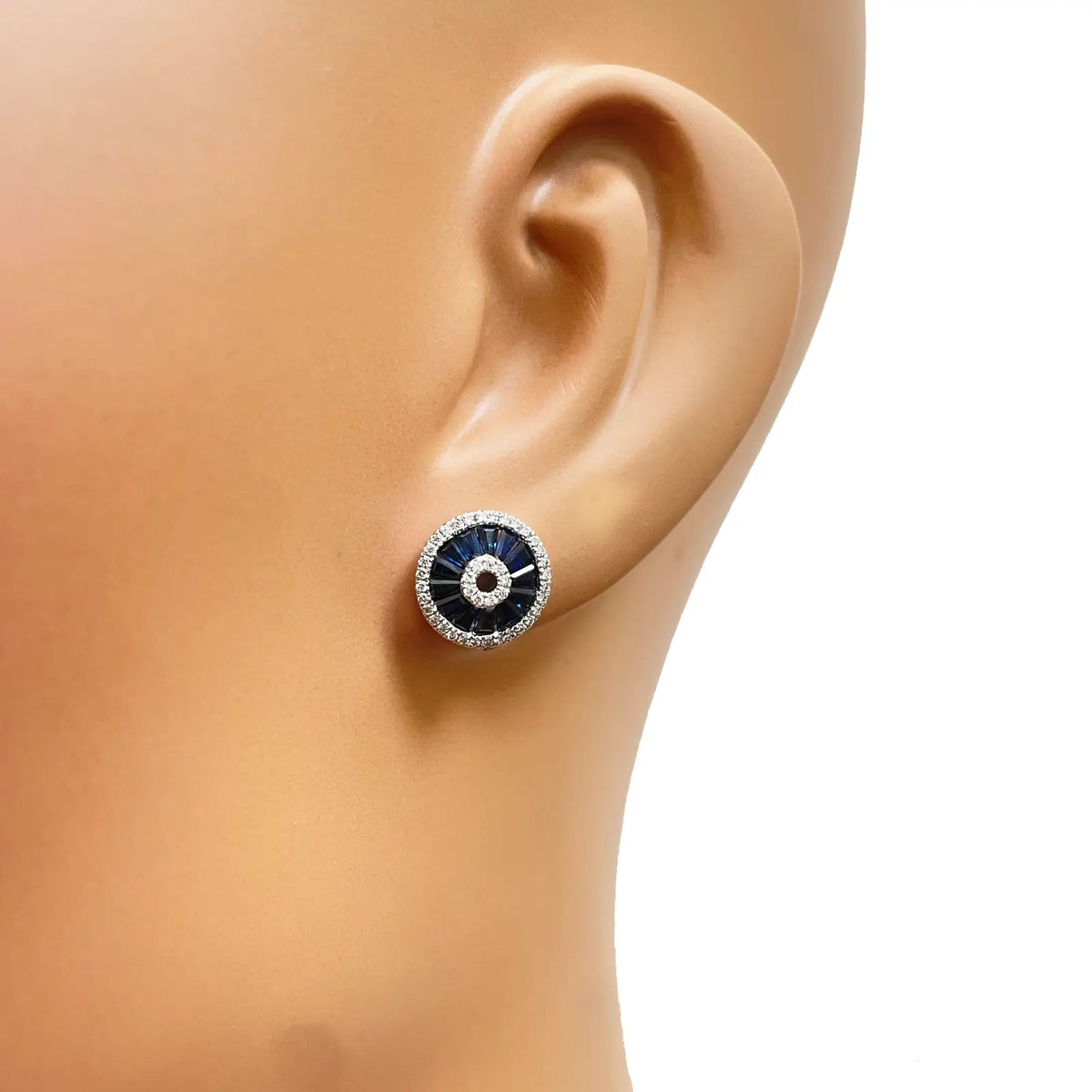18ct White Gold Natural Blue Sapphire & Diamond Round Stud Earrings 1.78ct 