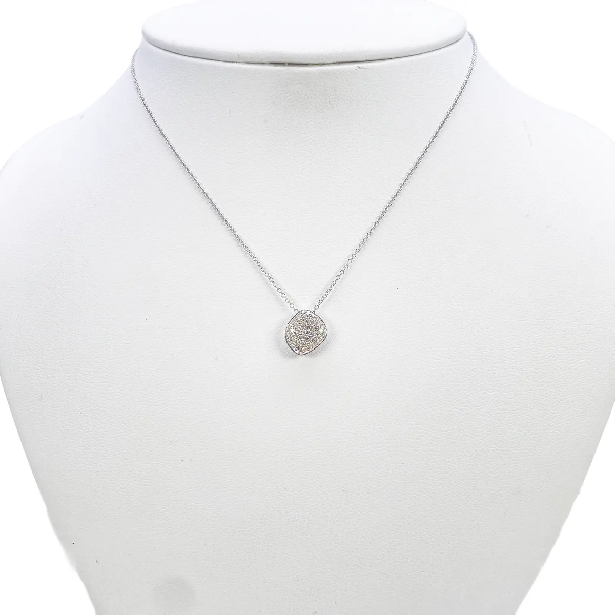 18ct White Gold Natural Diamond 0.27ct Cluster Square Pendant Necklace 18''inches 