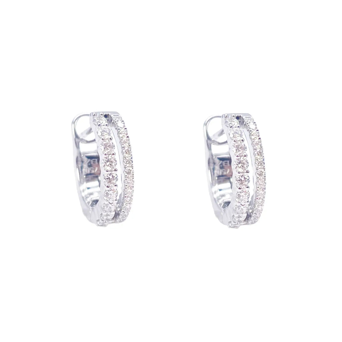 18ct White Gold Natural Diamond 0.37ct Hoop Huggies Earrings 9mm Diameter  Diamond earring
