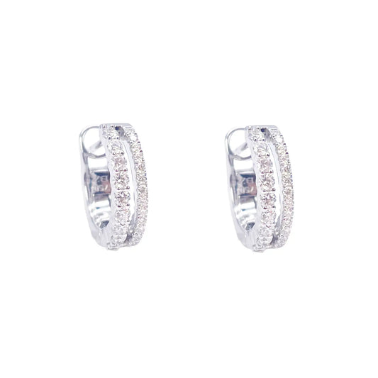18ct White Gold Natural Diamond 0.37ct Hoop Huggies Earrings 9mm Diameter  Diamond earring