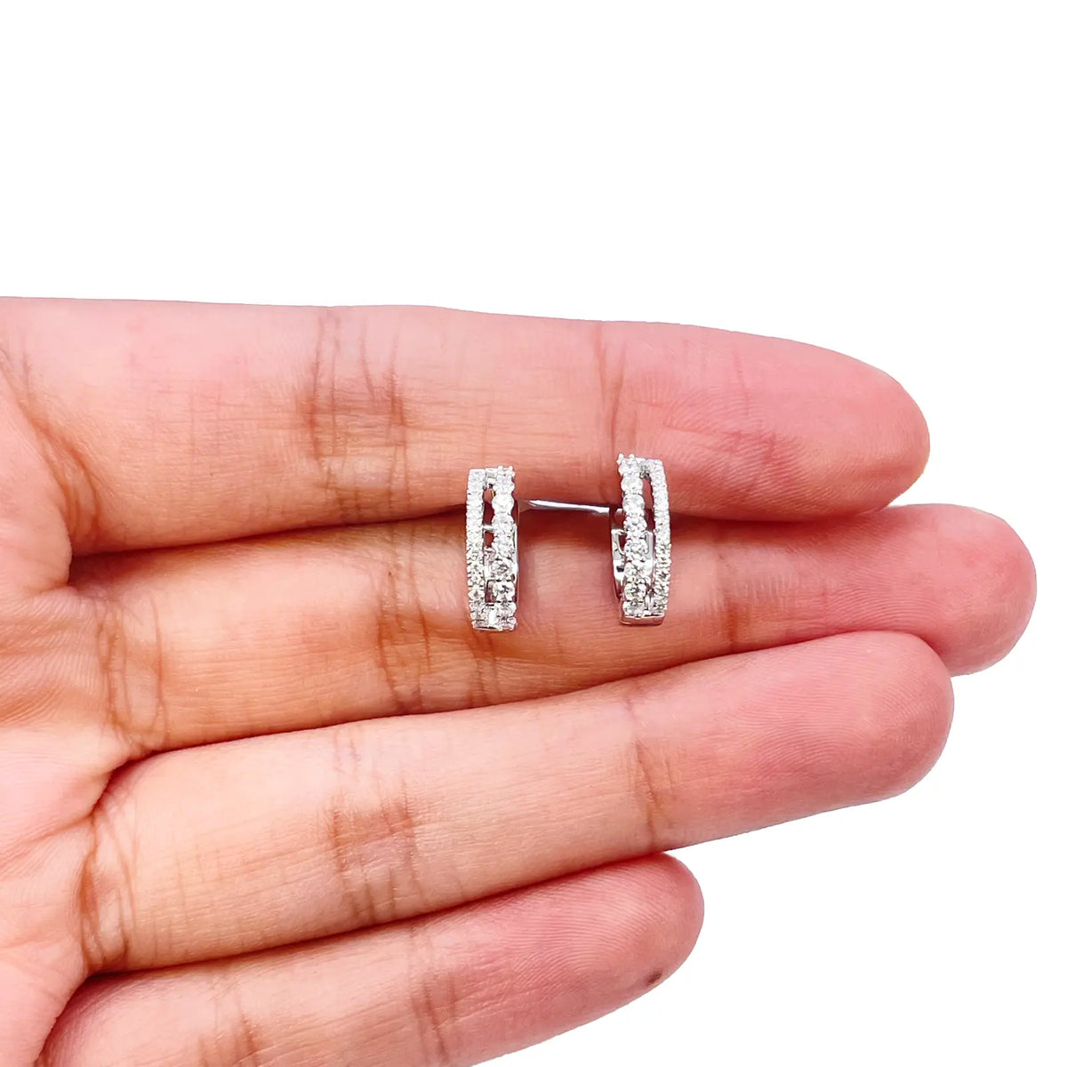 18ct White Gold Natural Diamond 0.37ct Hoop Huggies Earrings 9mm Diameter  Diamond earring