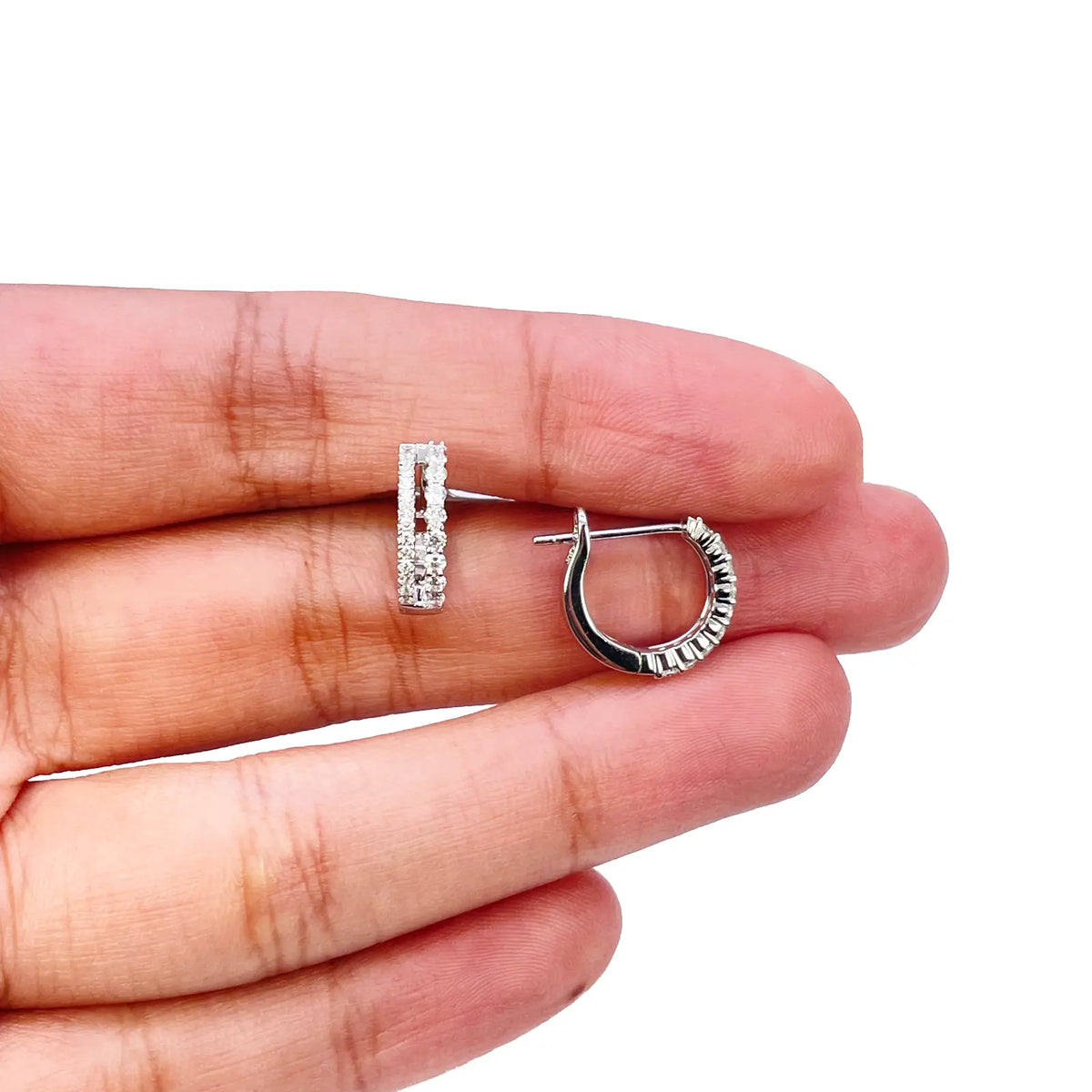 18ct White Gold Natural Diamond 0.37ct Hoop Huggies Earrings 9mm Diameter  Diamond earring