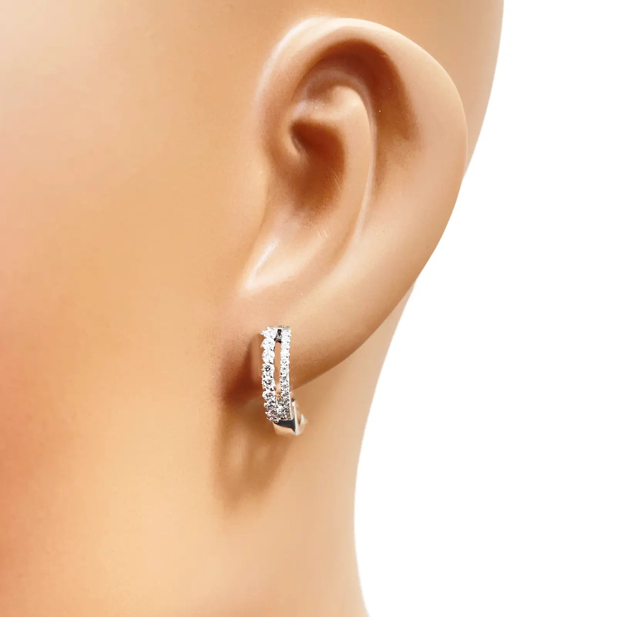 18ct White Gold Natural Diamond 0.37ct Hoop Huggies Earrings 9mm Diameter  Diamond earring
