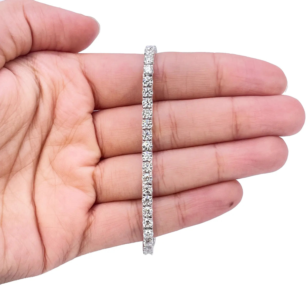 18ct White Gold Natural Diamond 4-Claw Tennis Bracelet 7.03ct 7inches  Diamond Bracelets