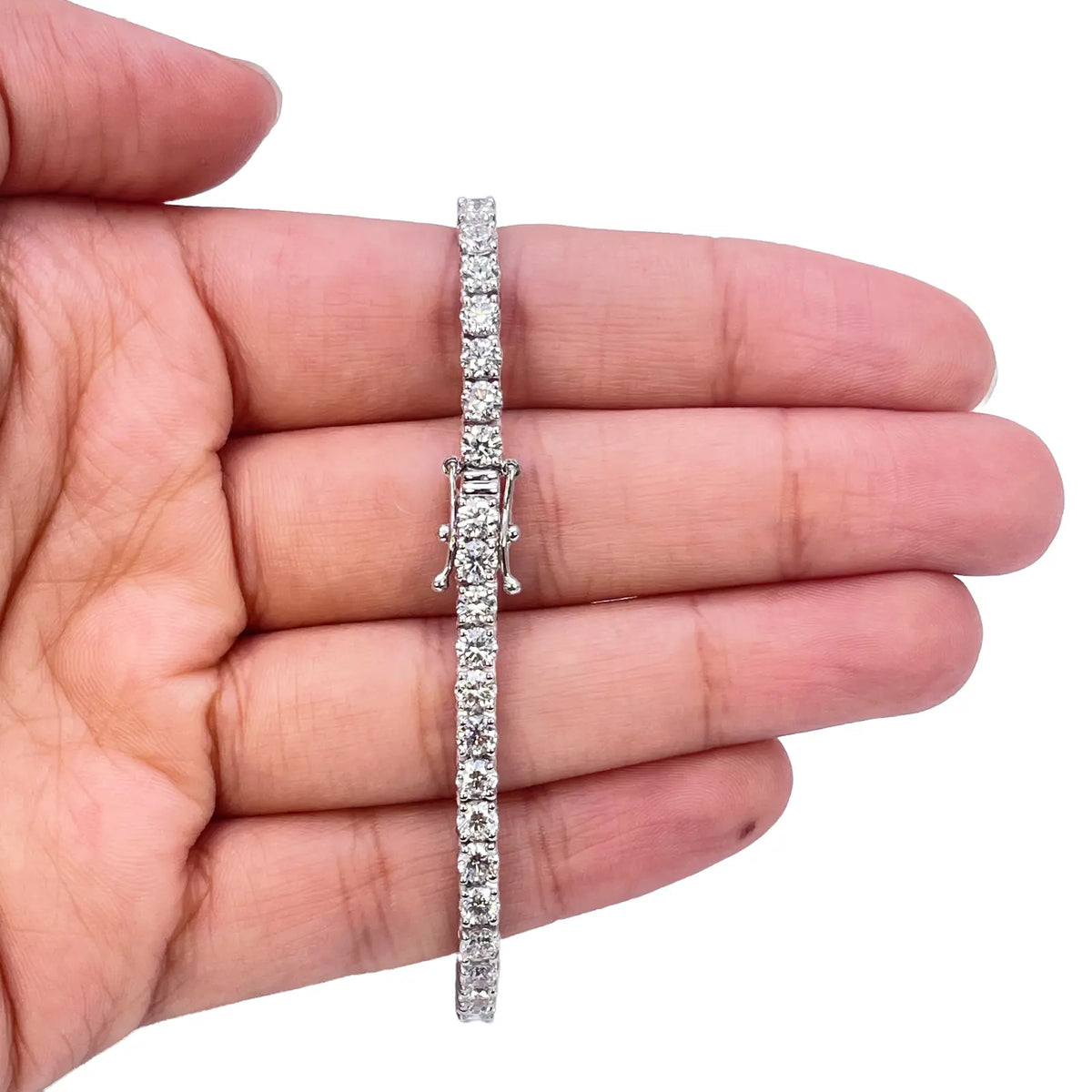 18ct White Gold Natural Diamond 4-Claw Tennis Bracelet 7.03ct 7inches  Diamond Bracelets