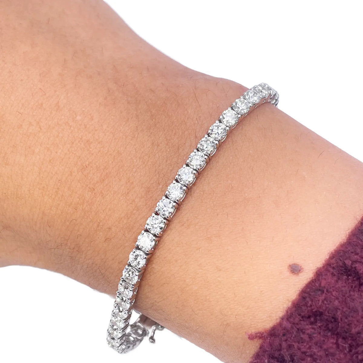 18ct White Gold Natural Diamond 4-Claw Tennis Bracelet 7.03ct 7inches  Diamond Bracelets