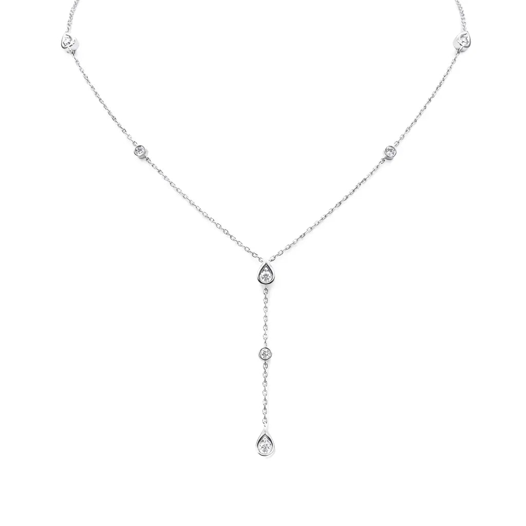 18ct White Gold Natural Diamond Bezel Lariat Y Drop Necklace 0.50ct  Diamond Necklace