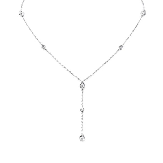 18ct White Gold Natural Diamond Bezel Lariat Y Drop Necklace 0.50ct  Diamond Necklace