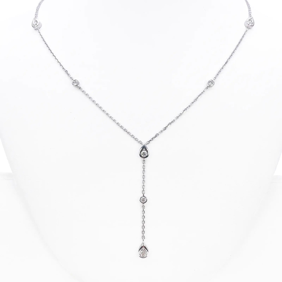 18ct White Gold Natural Diamond Bezel Lariat Y Drop Necklace 0.50ct  Diamond Necklace