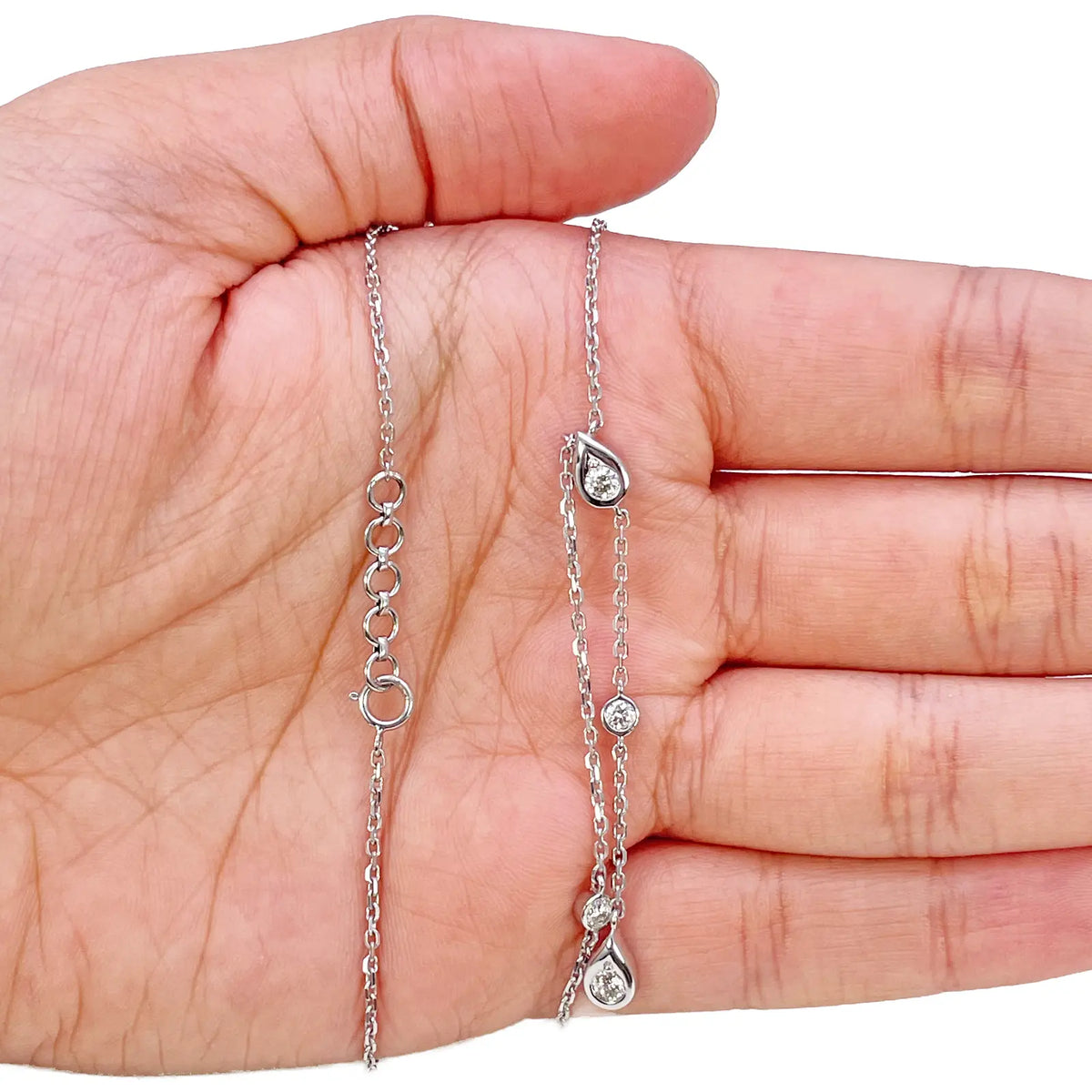 18ct White Gold Natural Diamond Bezel Lariat Y Drop Necklace 0.50ct  Diamond Necklace