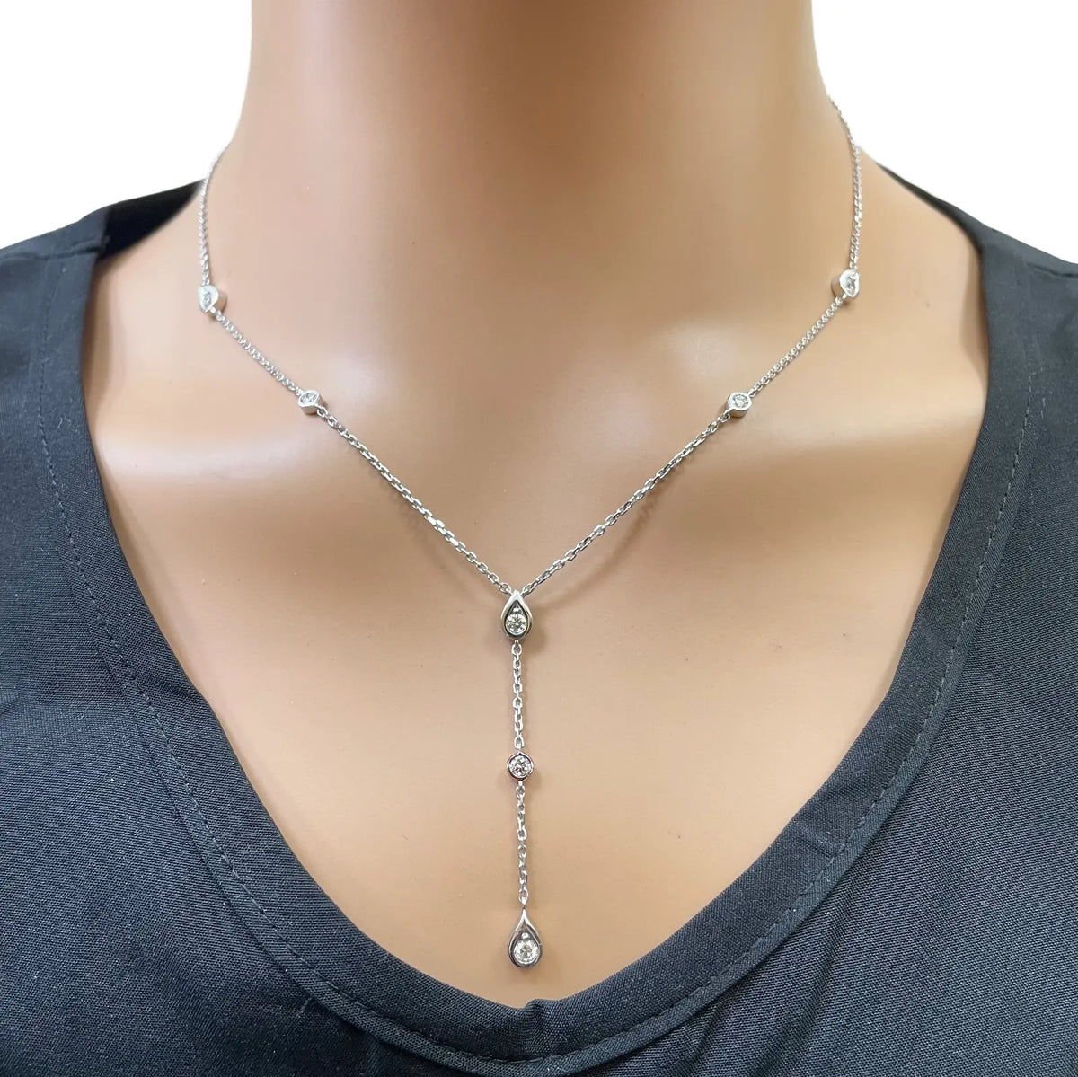 18ct White Gold Natural Diamond Bezel Lariat Y Drop Necklace 0.50ct  Diamond Necklace