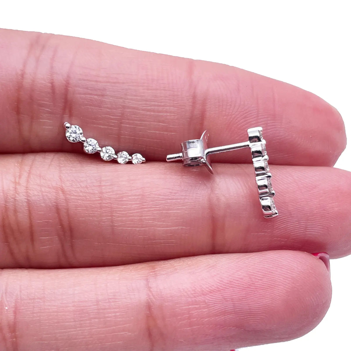 18ct White Gold Natural Diamond Graduating Crawler Climber Earrings 0.25ct  Diamond earring