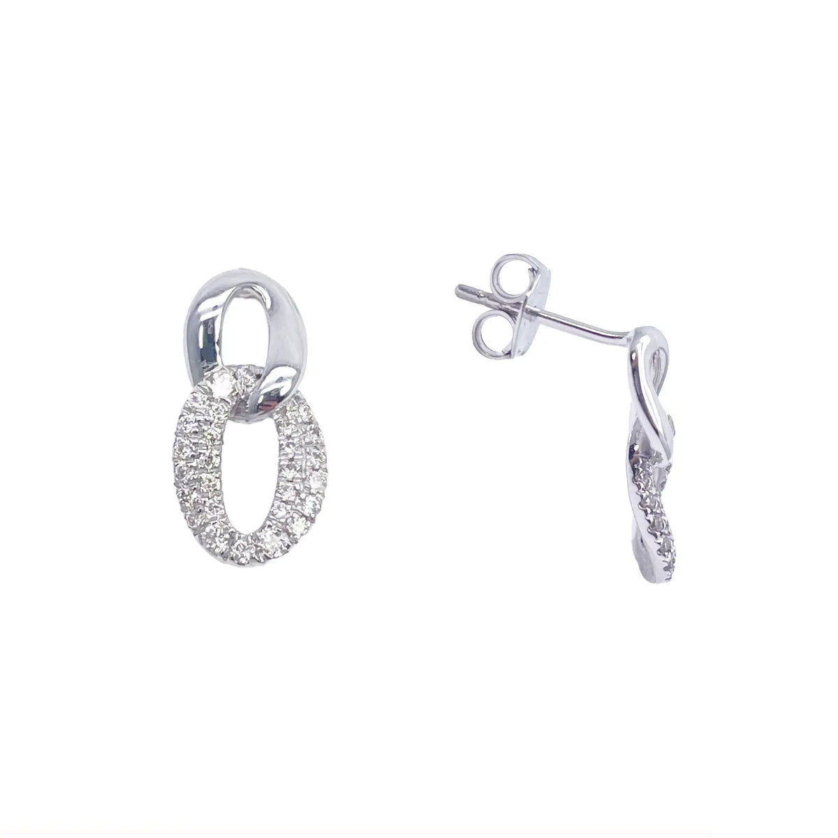 18ct White Gold Natural Diamond Intwined Oval Stud Earrings 0.40ct 