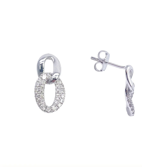 18ct White Gold Natural Diamond Intwined Oval Stud Earrings 0.40ct 