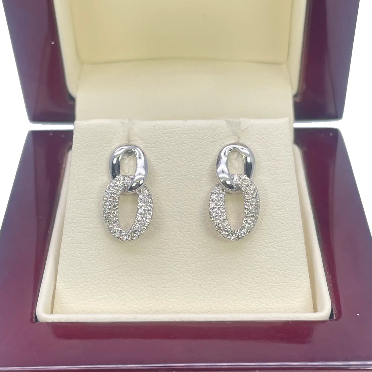 18ct White Gold Natural Diamond Intwined Oval Stud Earrings 0.40ct 