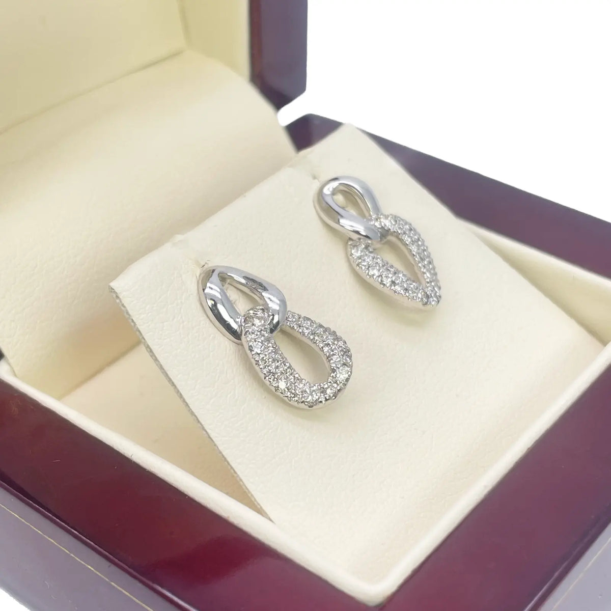 18ct White Gold Natural Diamond Intwined Oval Stud Earrings 0.40ct 