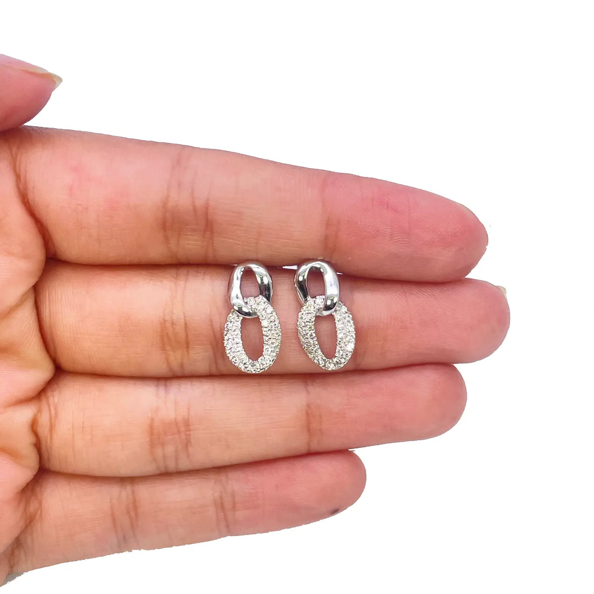 18ct White Gold Natural Diamond Intwined Oval Stud Earrings 0.40ct 