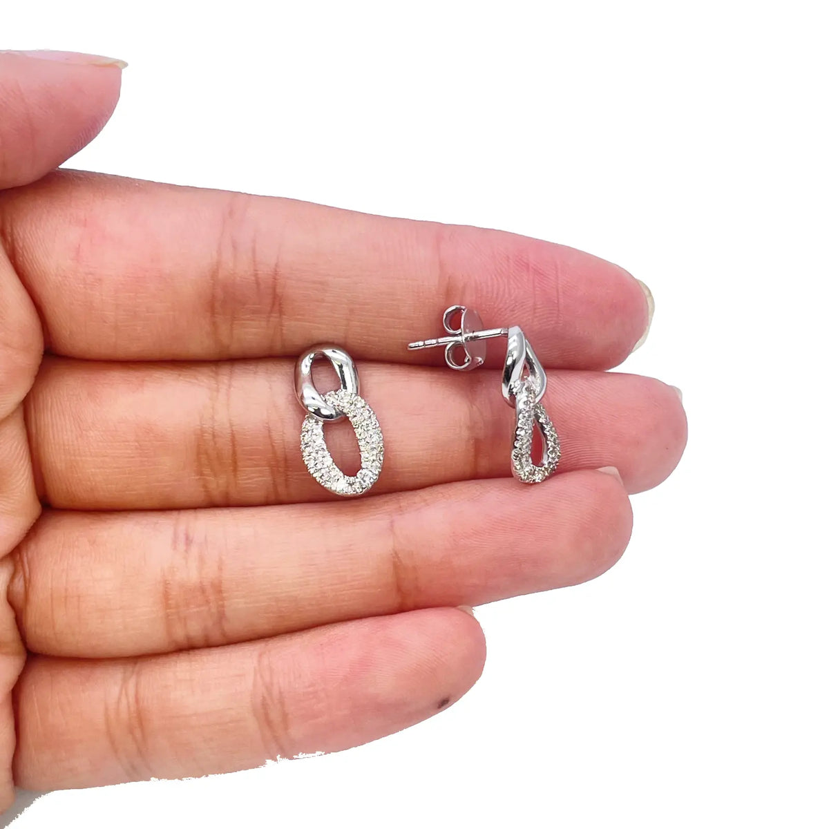 18ct White Gold Natural Diamond Intwined Oval Stud Earrings 0.40ct 