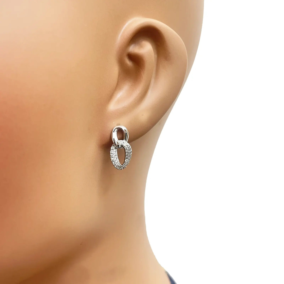 18ct White Gold Natural Diamond Intwined Oval Stud Earrings 0.40ct 
