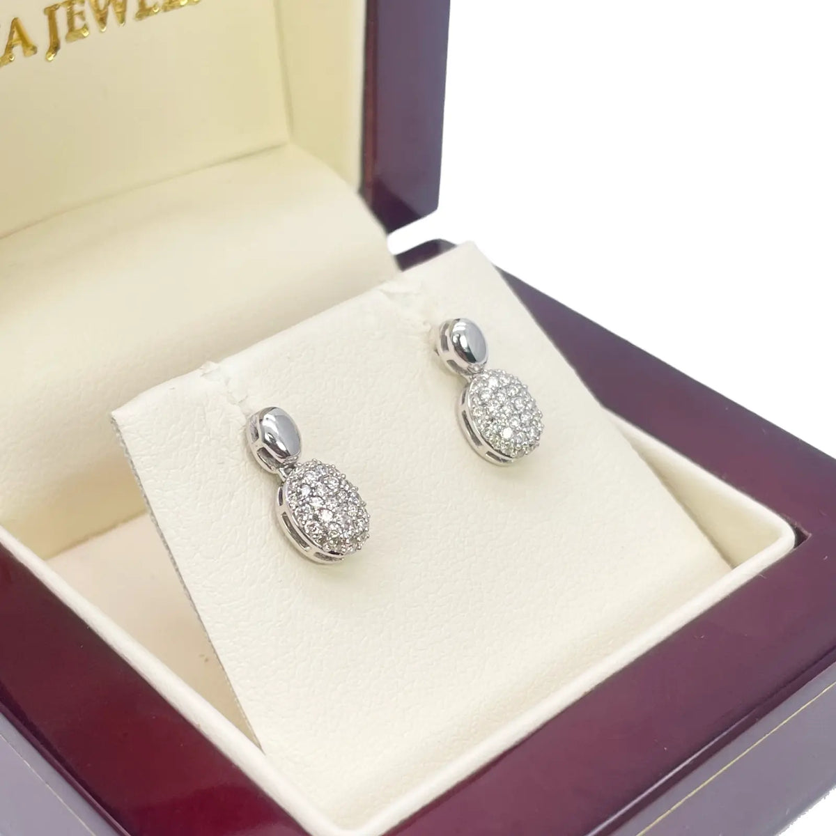 18ct White Gold Natural Diamond Oval Drop/Dangle Stud Earrings 0.30ct 