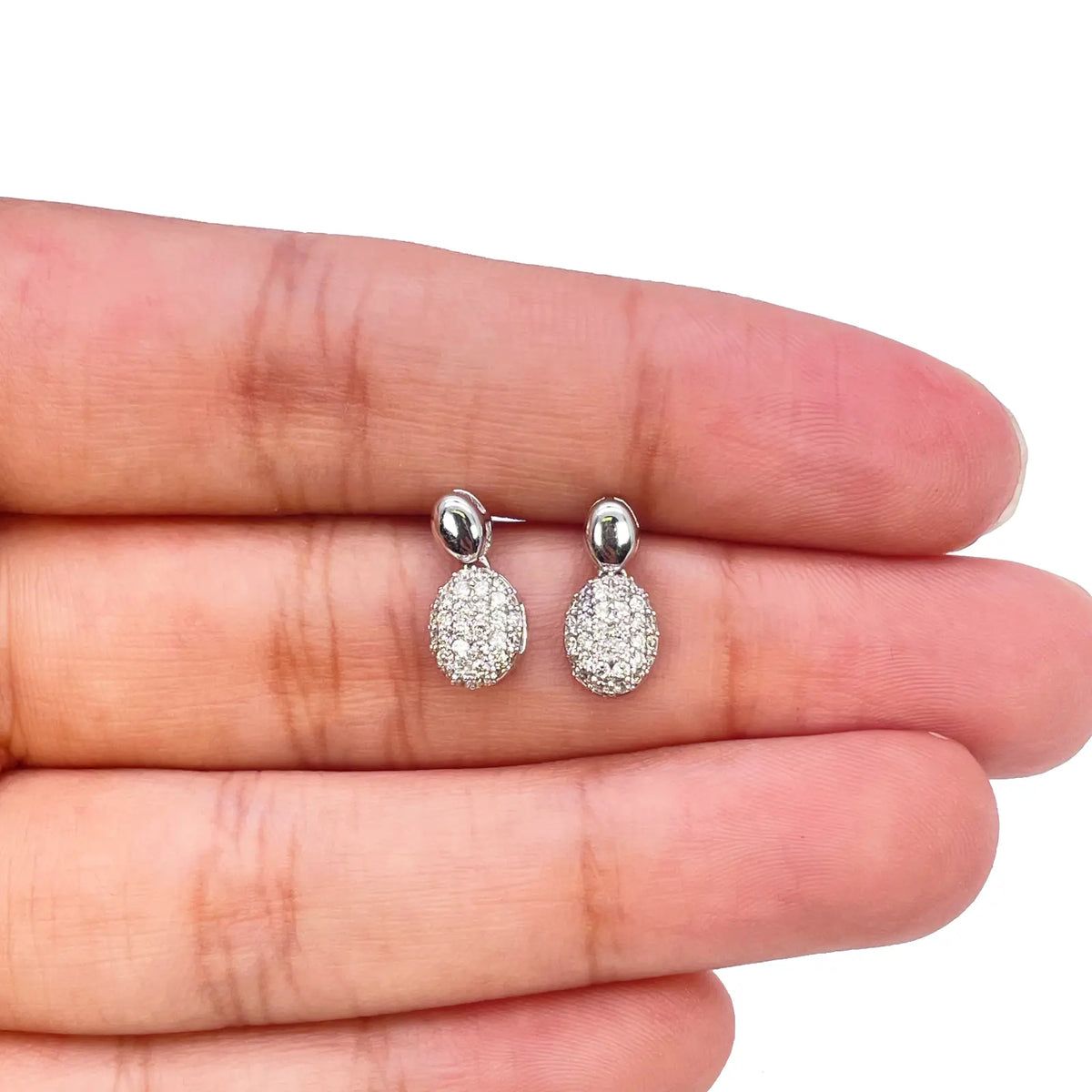 18ct White Gold Natural Diamond Oval Drop/Dangle Stud Earrings 0.30ct 