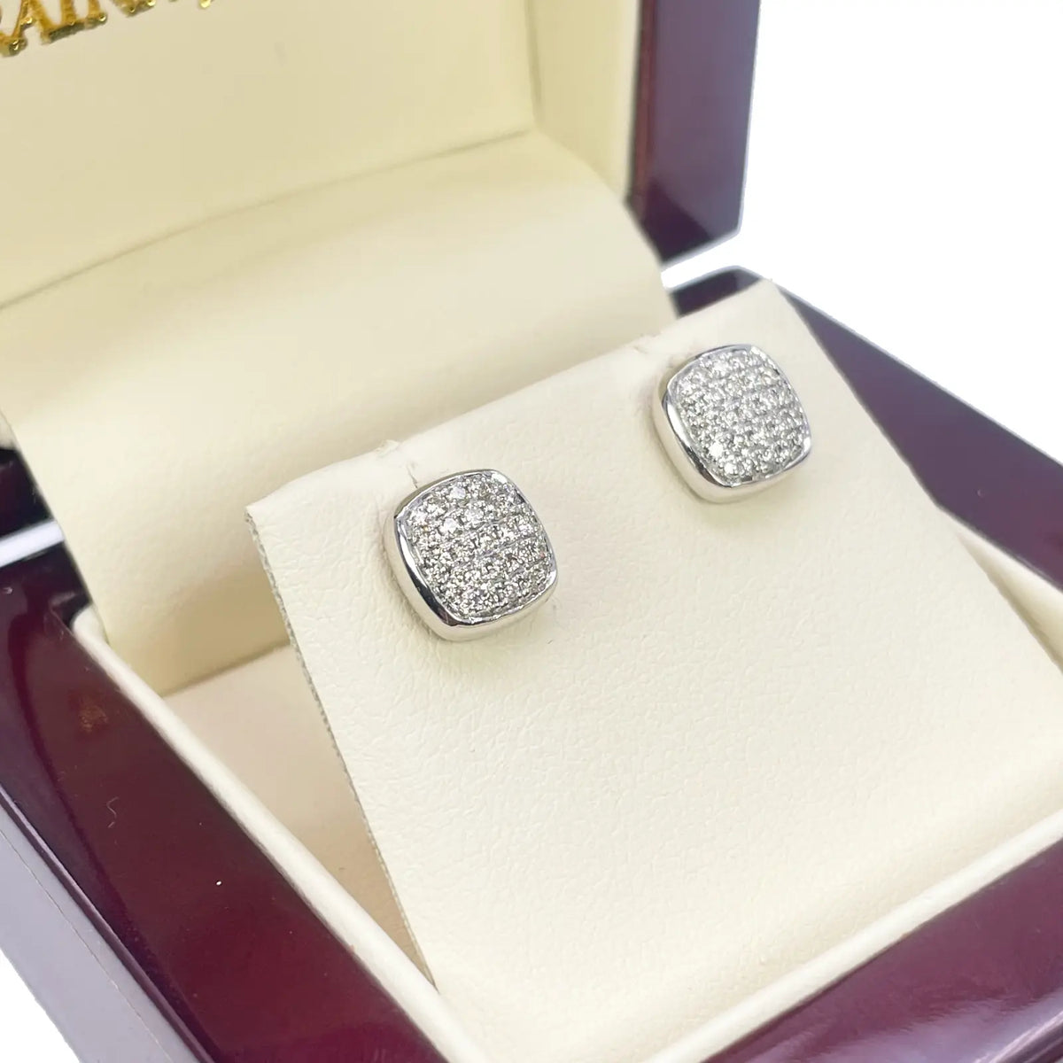 18ct White Gold Natural Diamond Square Stud Earrings 0.31ct 