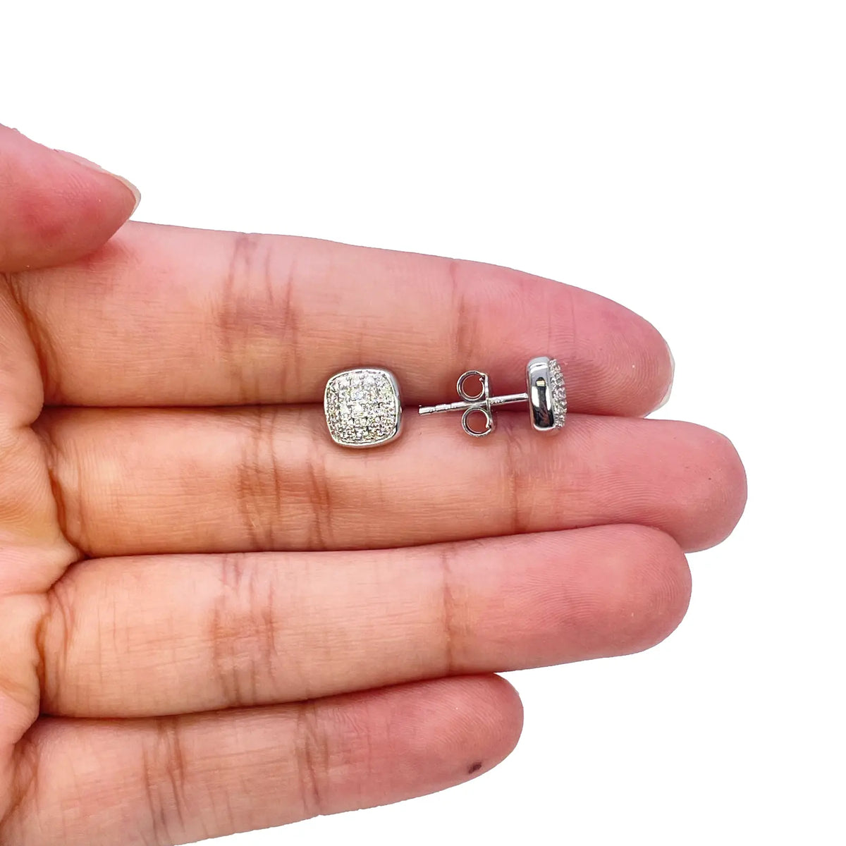 18ct White Gold Natural Diamond Square Stud Earrings 0.31ct 