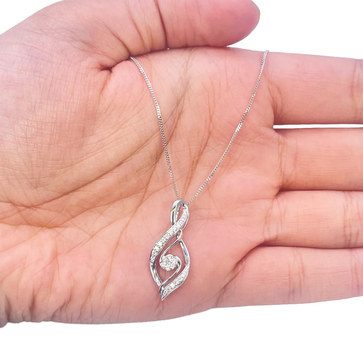 18ct White Gold Natural Diamond Twisted Pendant Chain & Earrings Set 0.55ct 