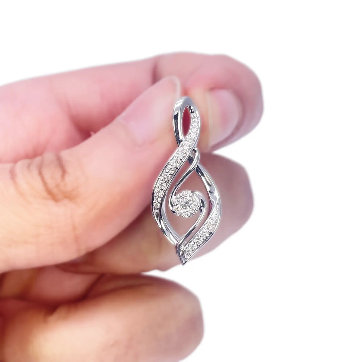 18ct White Gold Natural Diamond Twisted Pendant Chain & Earrings Set 0.55ct 