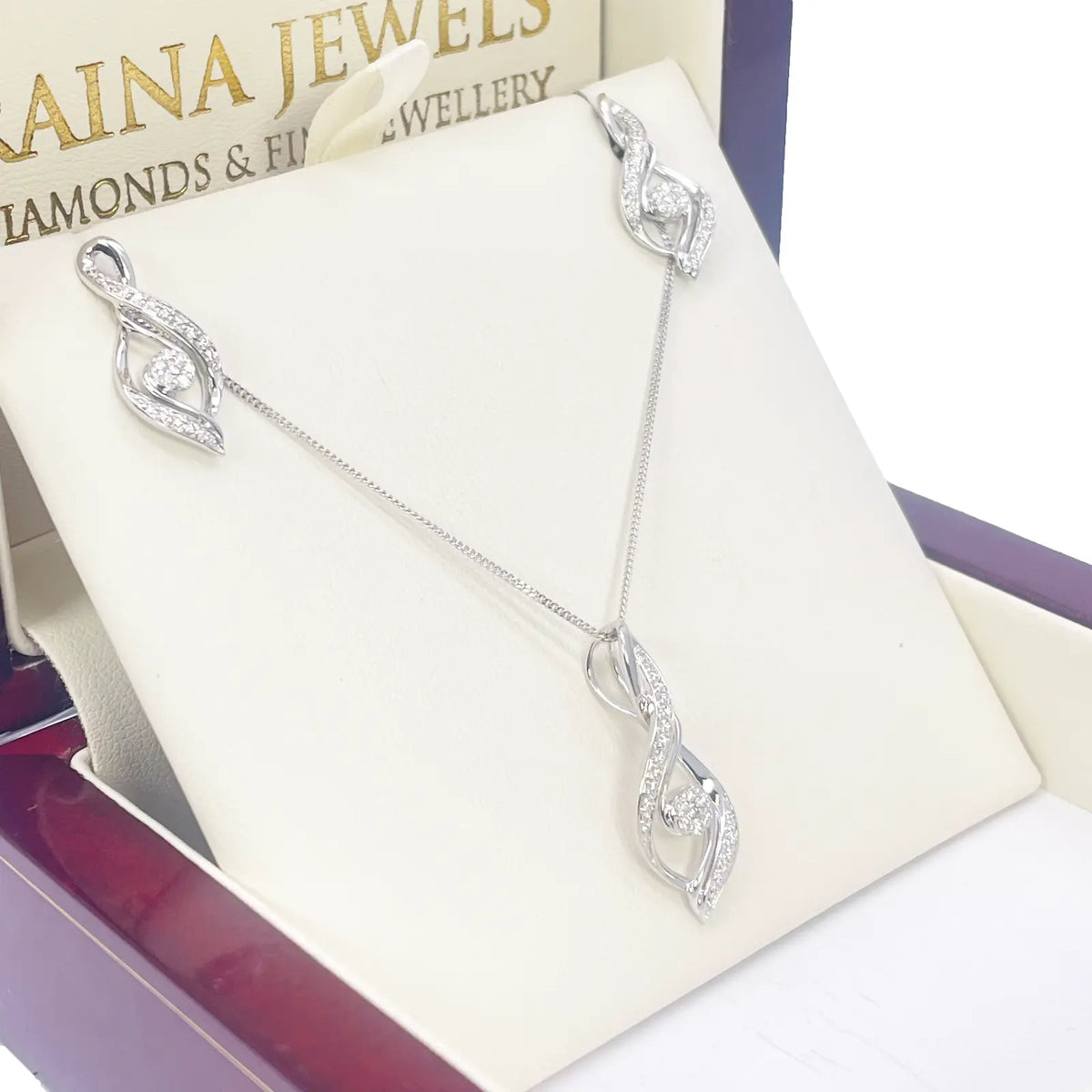 18ct White Gold Natural Diamond Twisted Pendant Chain & Earrings Set 0.55ct 