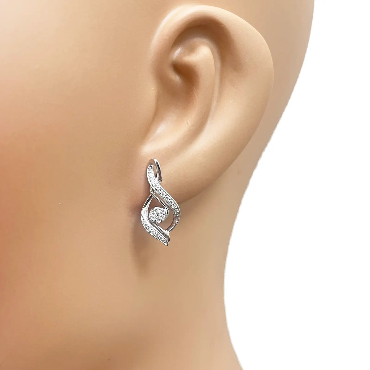 18ct White Gold Natural Diamond Twisted Pendant Chain & Earrings Set 0.55ct 