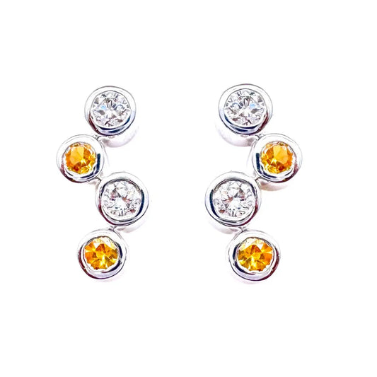 18ct White Gold Natural Diamond & Yellow Sapphire Bubble Drop Earrings, 0.59ct  Diamond earring