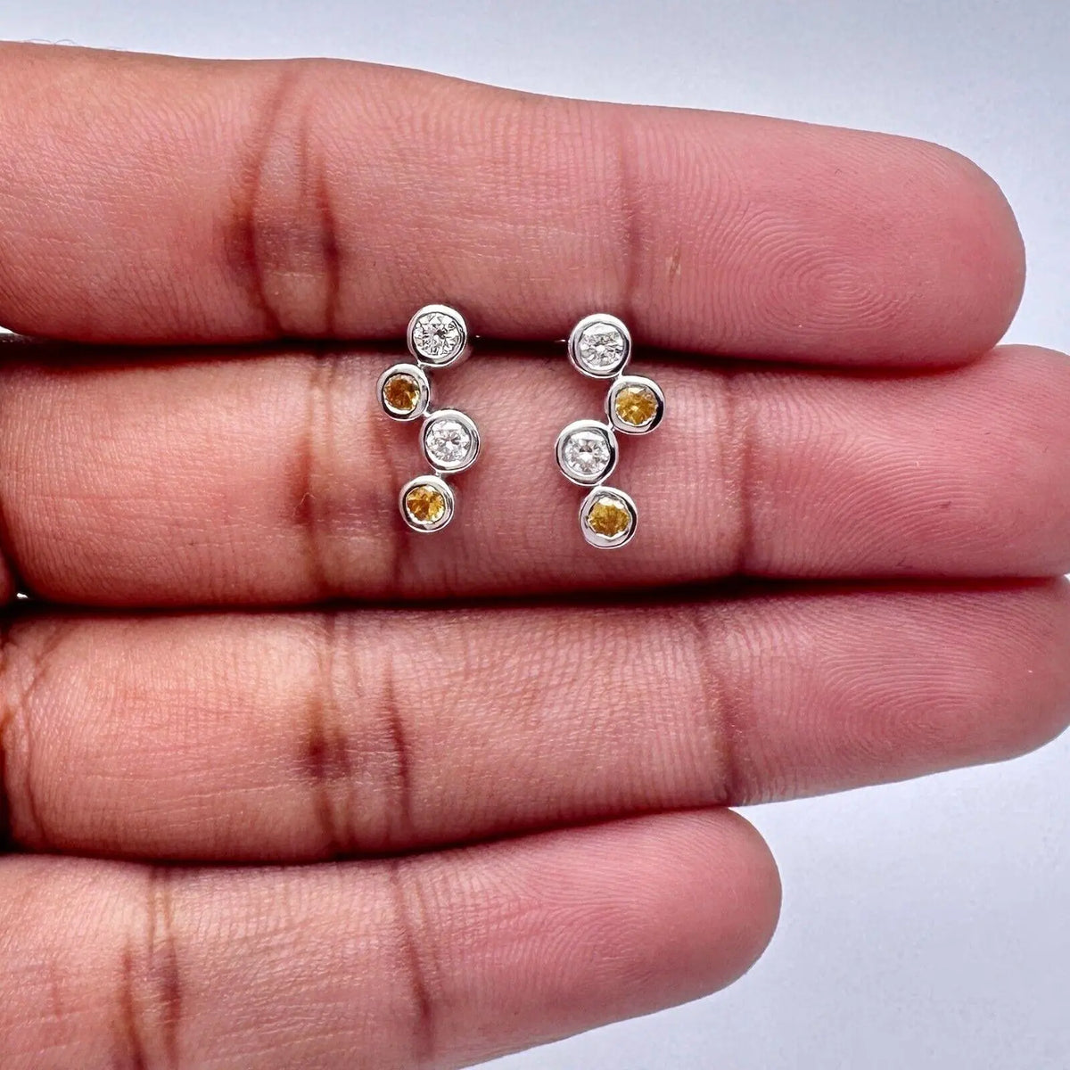 18ct White Gold Natural Diamond & Yellow Sapphire Bubble Drop Earrings, 0.59ct  Diamond earring