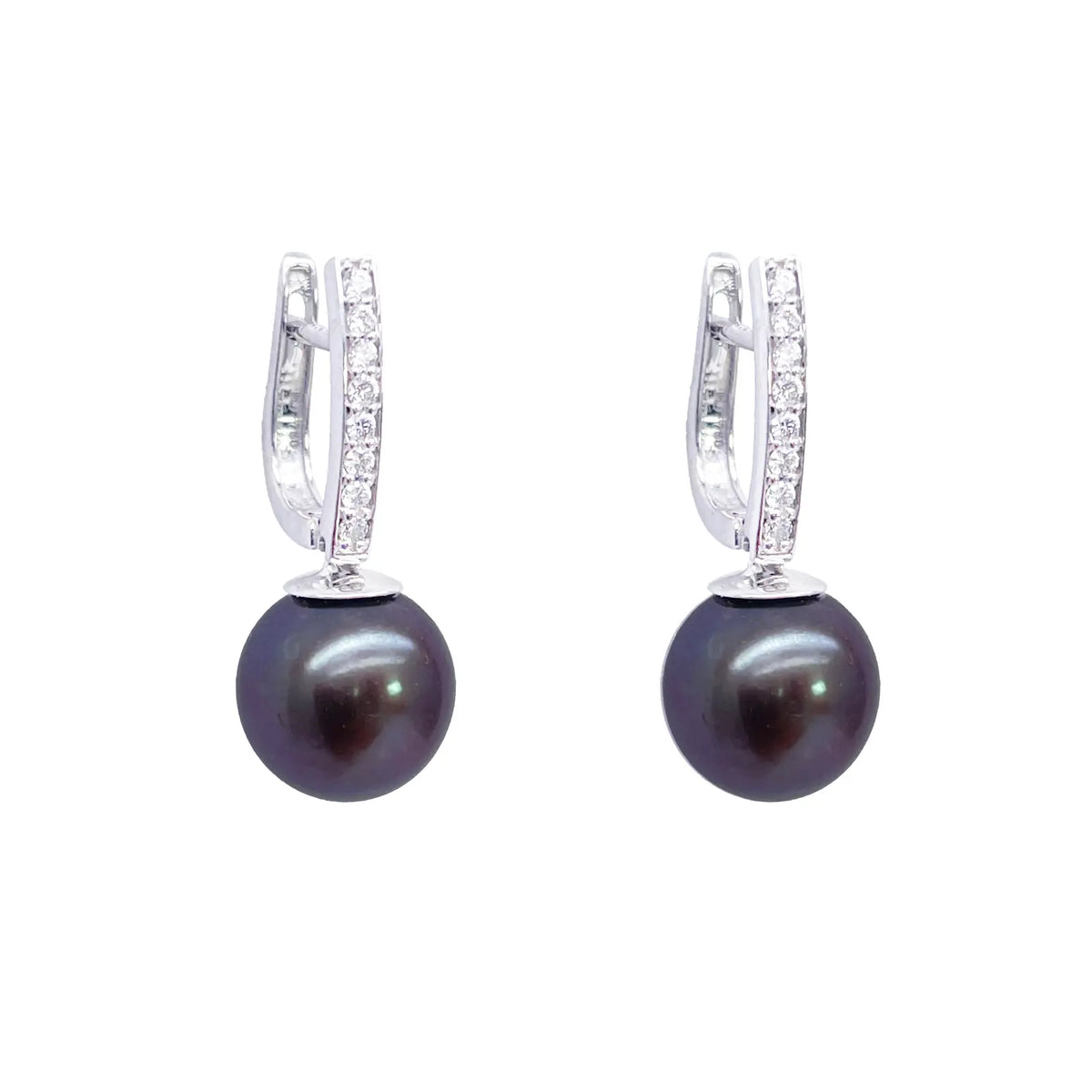 18ct White Gold Natural Diamonds & Freshwater Black Pearl Hoop Earrings 0.10ct  Gold earring