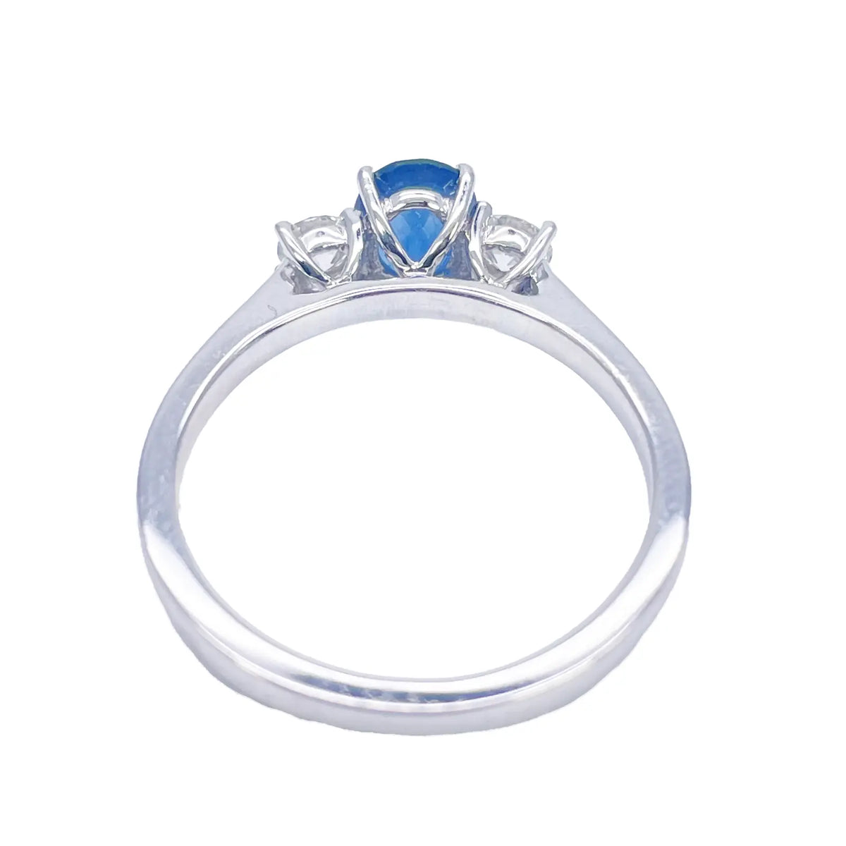 18ct White Gold Natural Oval Blue Sapphire & Round Diamond Trilogy Ring 1.00ct  Diamond Ring