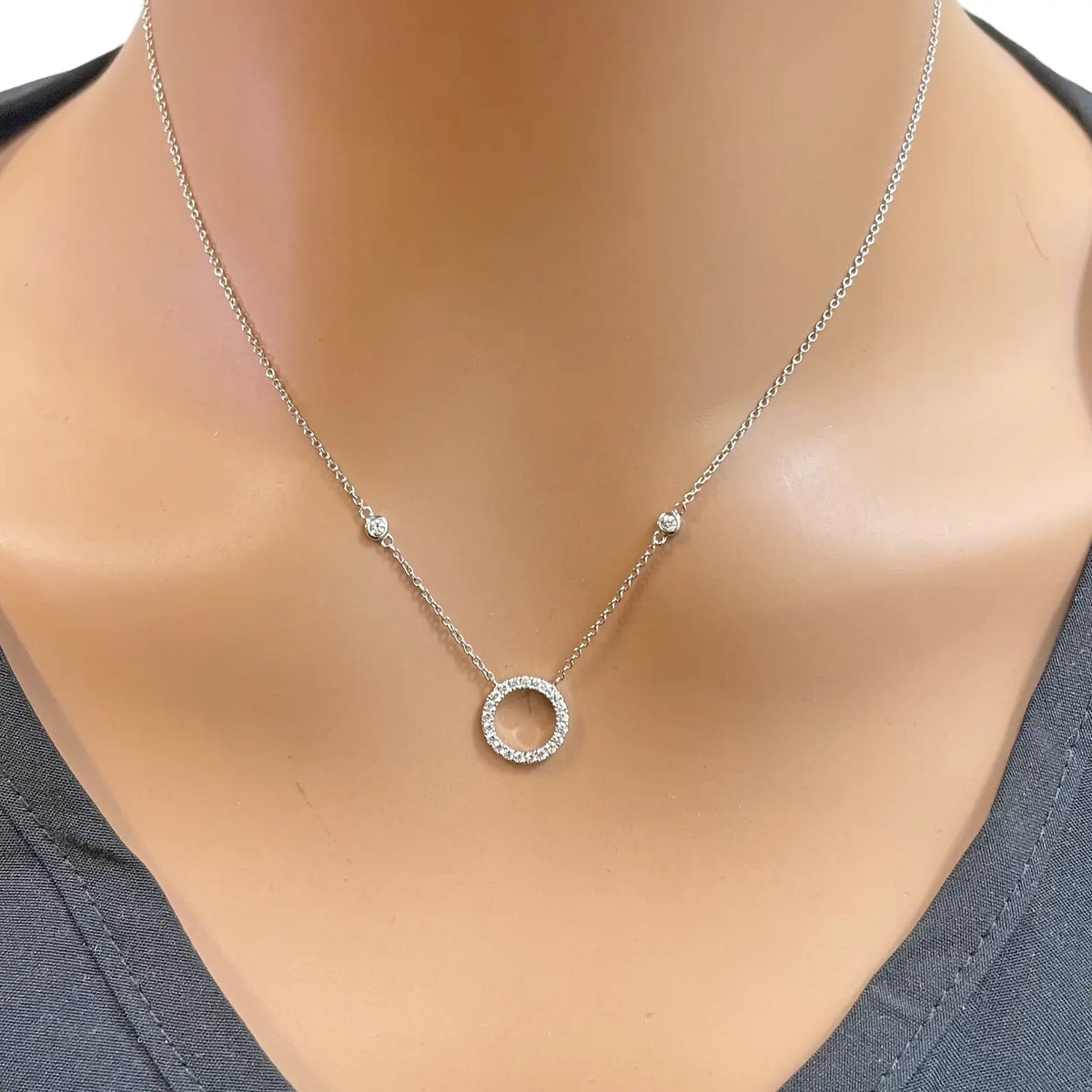 18ct White Gold Natural Round Diamond 0.20ct Circle of Life Necklace 17 Inches 
