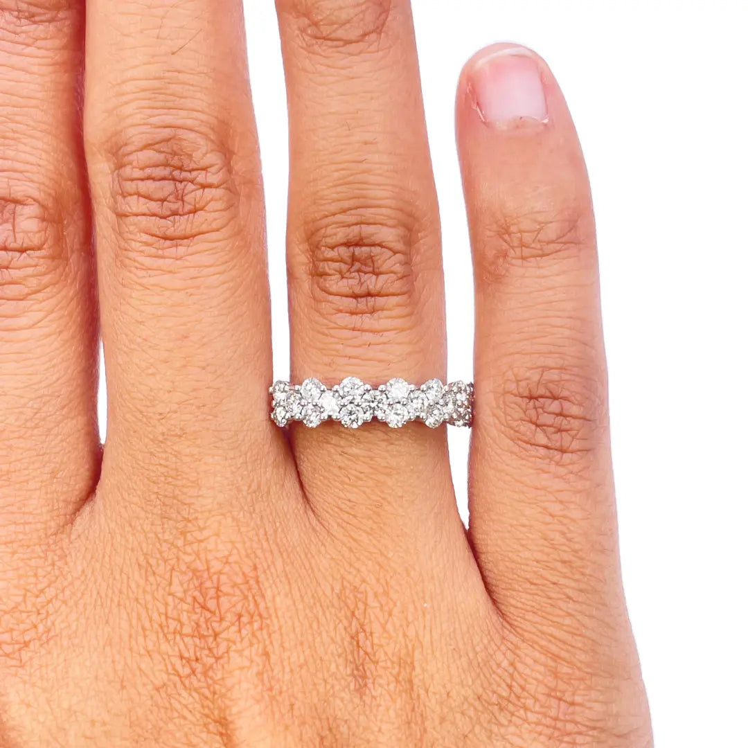 18ct White Gold Natural Round Diamond Half Eternity Band 0.99ct 4.5 mm Width  Diamond Ring