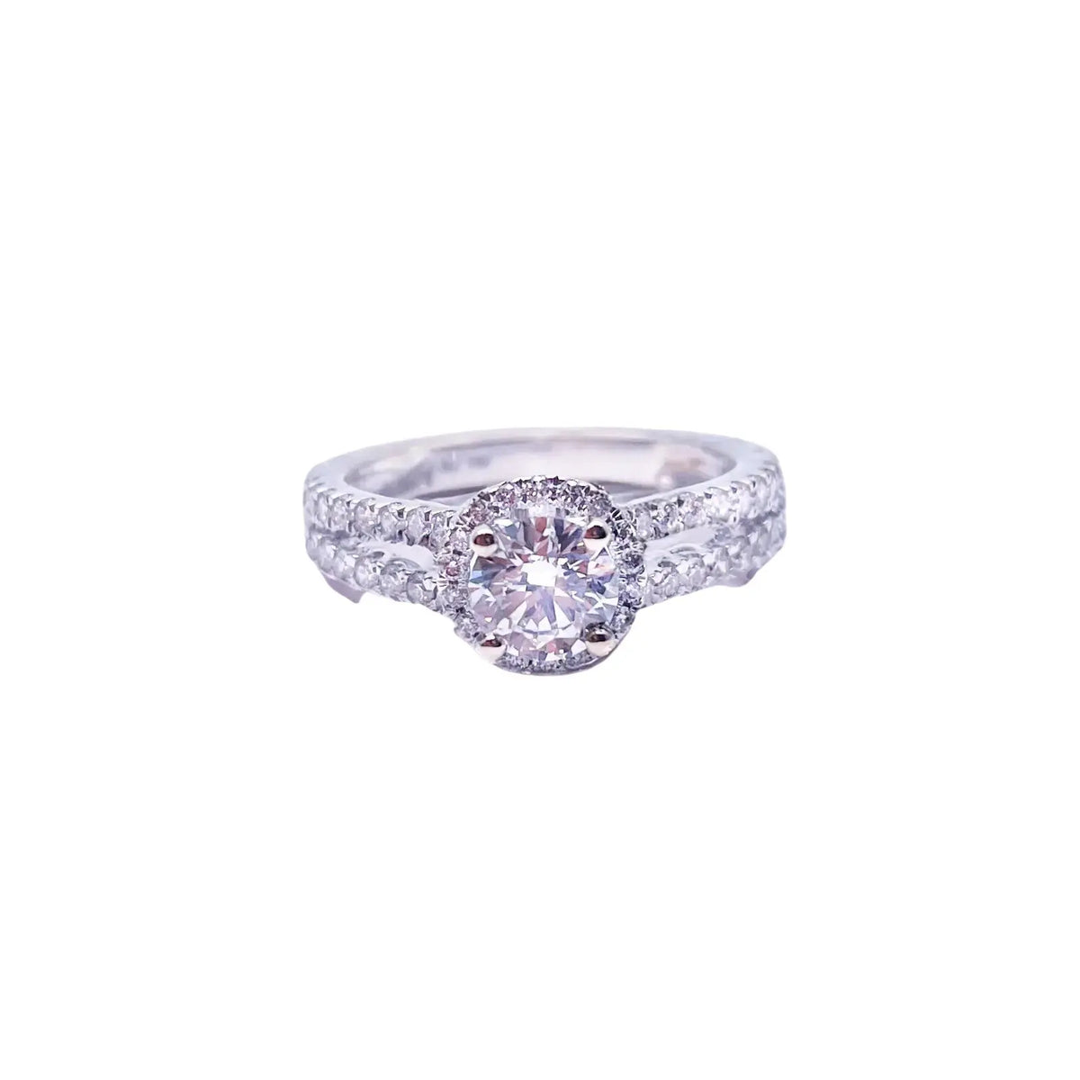 18ct White Gold Natural Round Diamond Halo Split Band Engagement Ring 1.20ct GIA  Diamond Ring