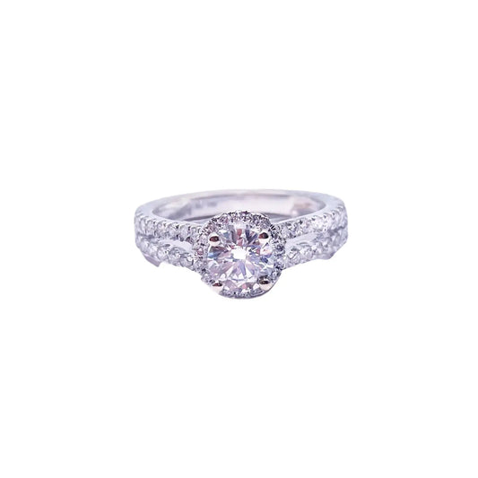 18ct White Gold Natural Round Diamond Halo Split Band Engagement Ring 1.20ct GIA  Diamond Ring
