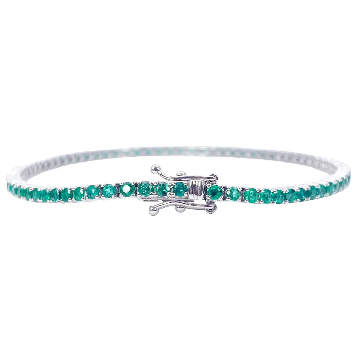 18ct White Gold Natural Round Emerald Tennis Bracelet 2.90ct 7 Inches Length  Diamond Bracelets