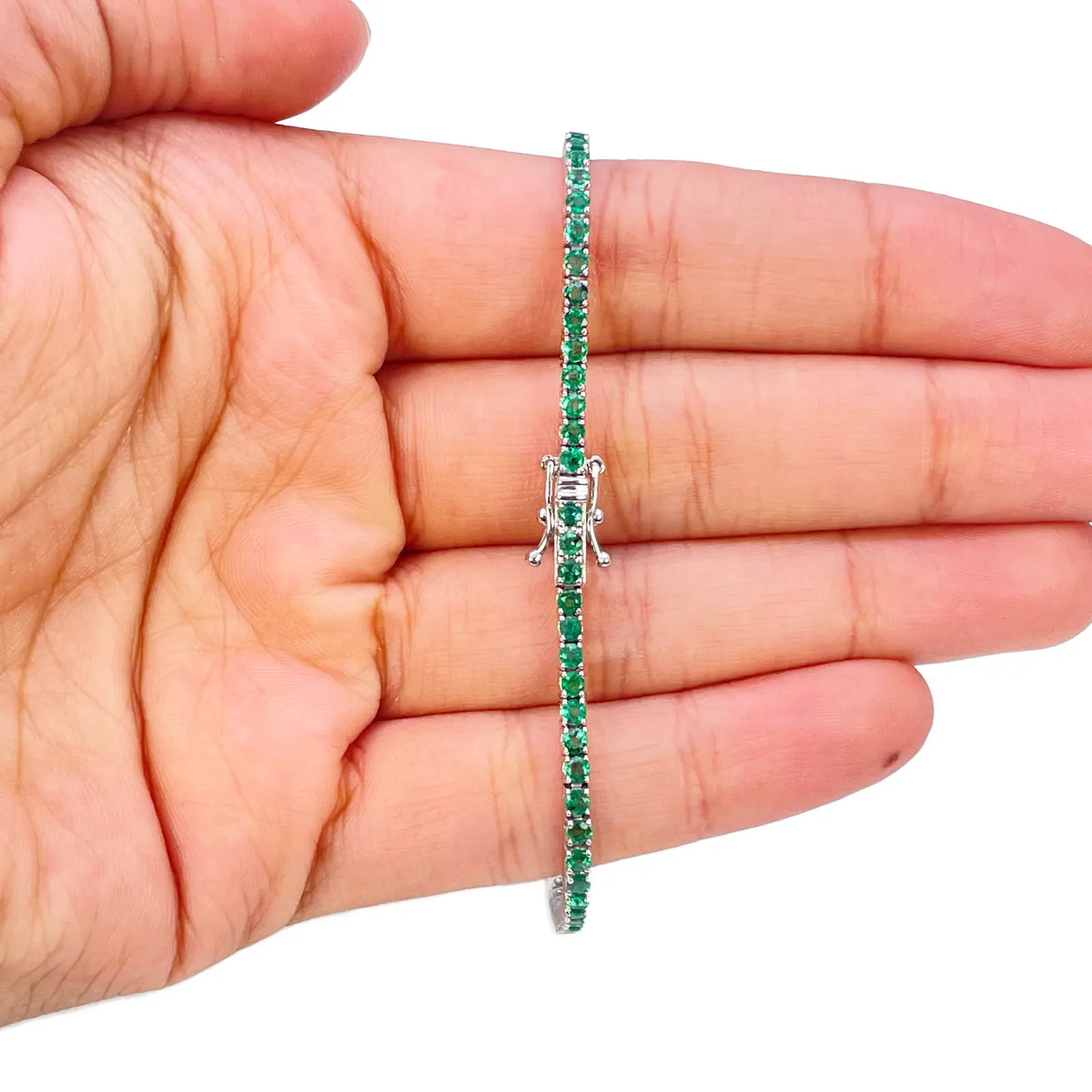 18ct White Gold Natural Round Emerald Tennis Bracelet 2.90ct 7 Inches Length  Diamond Bracelets